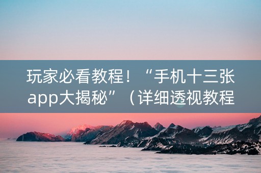 玩家必看教程！“手机十三张app大揭秘”（详细透视教程）-哔哩哔哩