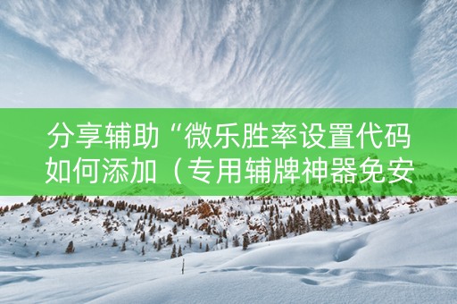 分享辅助“微乐胜率设置代码如何添加（专用辅牌神器免安装）