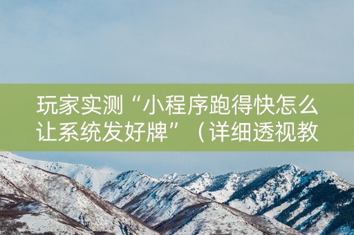 玩家实测“小程序跑得快怎么让系统发好牌”（详细透视教程）-哔哩哔哩