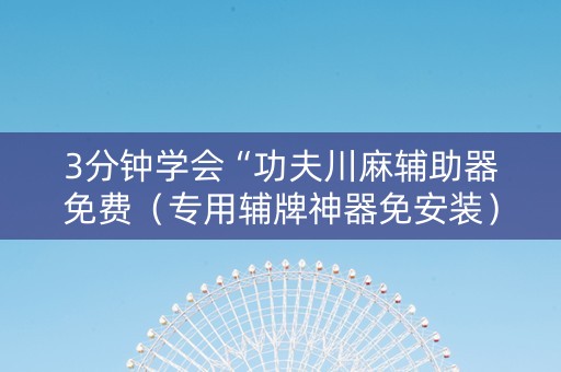 3分钟学会“功夫川麻辅助器免费（专用辅牌神器免安装）