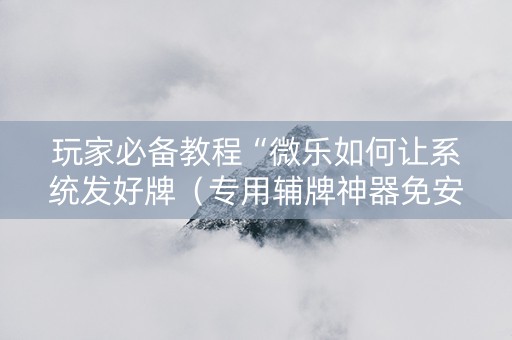 玩家必备教程“微乐如何让系统发好牌（专用辅牌神器免安装）