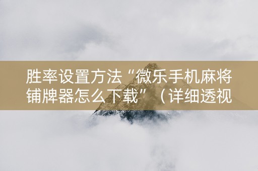胜率设置方法“微乐手机麻将铺牌器怎么下载”（详细透视教程）-哔哩哔哩