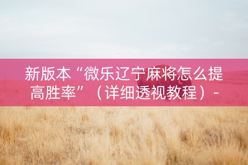 新版本“微乐辽宁麻将怎么提高胜率”（详细透视教程）-哔哩哔哩