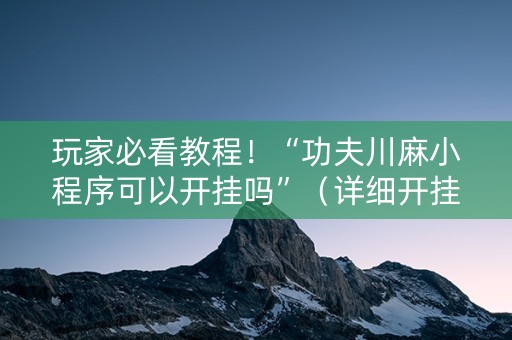 玩家必看教程！“功夫川麻小程序可以开挂吗”（详细开挂教程）-哔哩哔哩