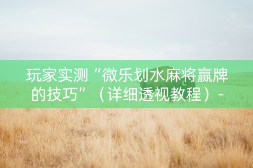 玩家实测“微乐划水麻将赢牌的技巧”（详细透视教程）-哔哩哔哩