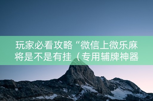 玩家必看攻略“微信上微乐麻将是不是有挂（专用辅牌神器免安装）