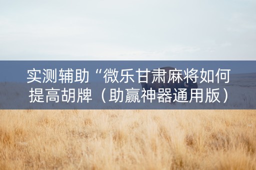 实测辅助“微乐甘肃麻将如何提高胡牌（助赢神器通用版）