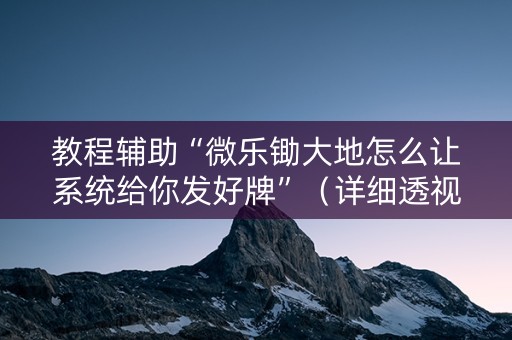 教程辅助“微乐锄大地怎么让系统给你发好牌”（详细透视教程）-哔哩哔哩