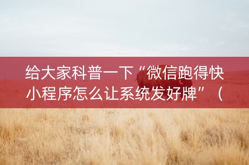 给大家科普一下“微信跑得快小程序怎么让系统发好牌”（装挂怎么安装)