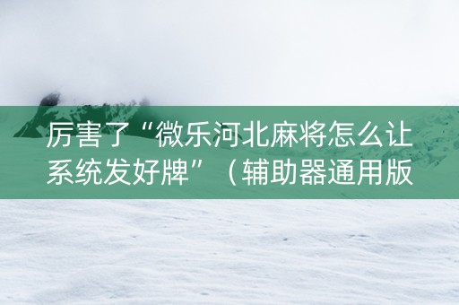 厉害了“微乐河北麻将怎么让系统发好牌”（辅助器通用版)