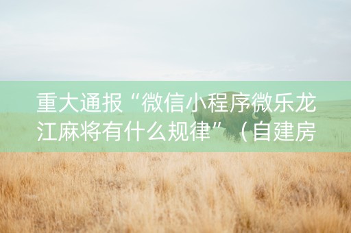 重大通报“微信小程序微乐龙江麻将有什么规律”（自建房怎么拿好牌)