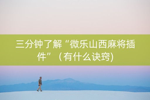 三分钟了解“微乐山西麻将插件”（有什么诀窍)