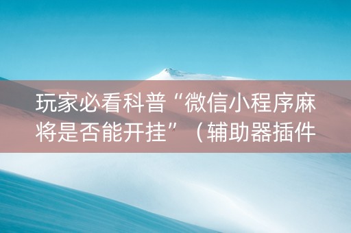 玩家必看科普“微信小程序麻将是否能开挂”（辅助器插件)