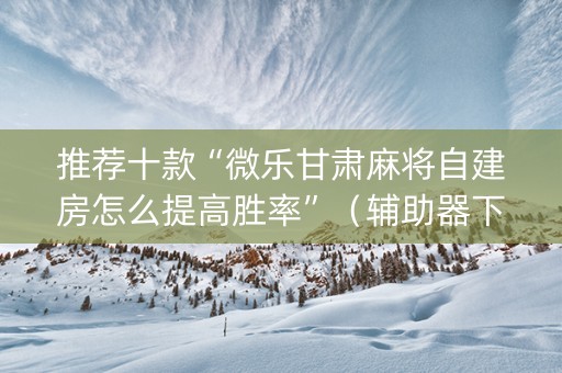 推荐十款“微乐甘肃麻将自建房怎么提高胜率”（辅助器下载)