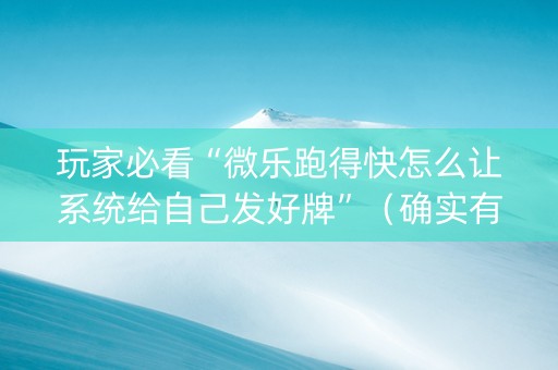 玩家必看“微乐跑得快怎么让系统给自己发好牌”（确实有插件吗)