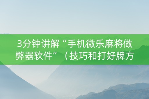 3分钟讲解“手机微乐麻将做弊器软件”（技巧和打好牌方法)