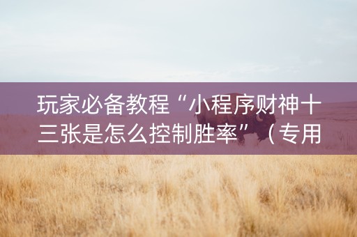 玩家必备教程“小程序财神十三张是怎么控制胜率”（专用神器下载)