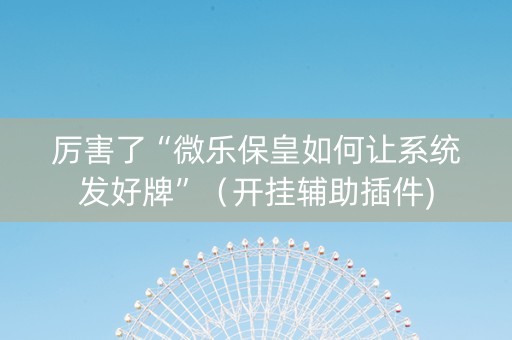 厉害了“微乐保皇如何让系统发好牌”（开挂辅助插件)