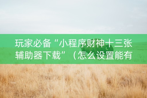 玩家必备“小程序财神十三张辅助器下载”（怎么设置能有好牌)