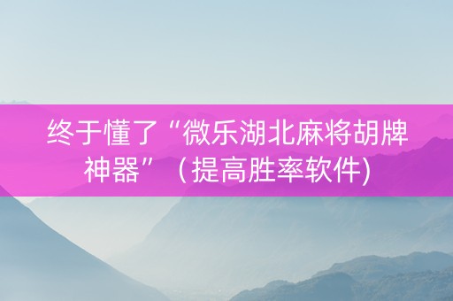终于懂了“微乐湖北麻将胡牌神器”（提高胜率软件)