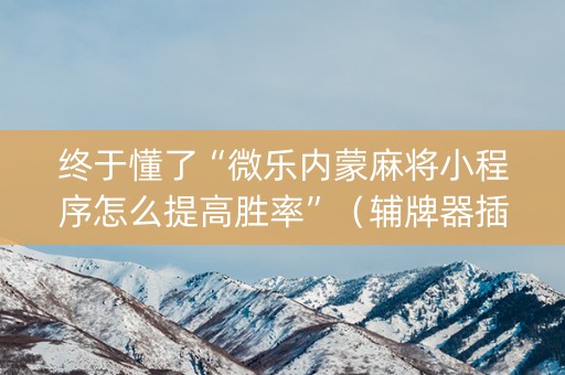 终于懂了“微乐内蒙麻将小程序怎么提高胜率”（辅牌器插件购买)