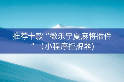 推荐十款“微乐宁夏麻将插件”（小程序控牌器)