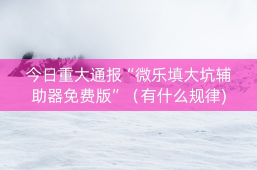 今日重大通报“微乐填大坑辅助器免费版”（有什么规律)