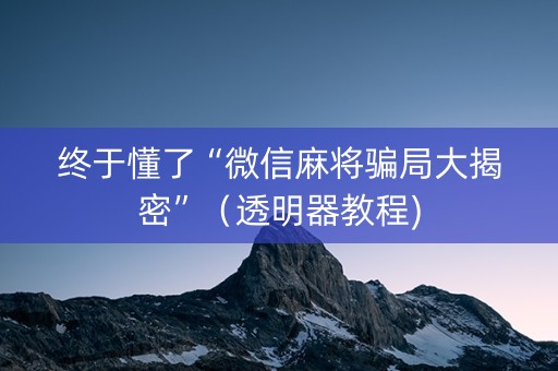 终于懂了“微信麻将骗局大揭密”（透明器教程)