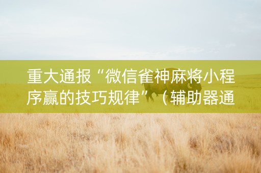 重大通报“微信雀神麻将小程序赢的技巧规律”（辅助器通用版)