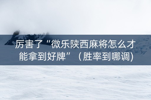 厉害了“微乐陕西麻将怎么才能拿到好牌”（胜率到哪调)