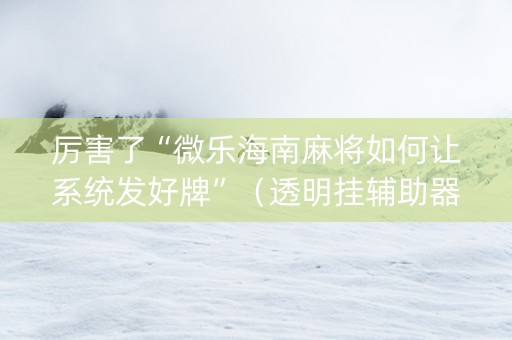 厉害了“微乐海南麻将如何让系统发好牌”（透明挂辅助器)