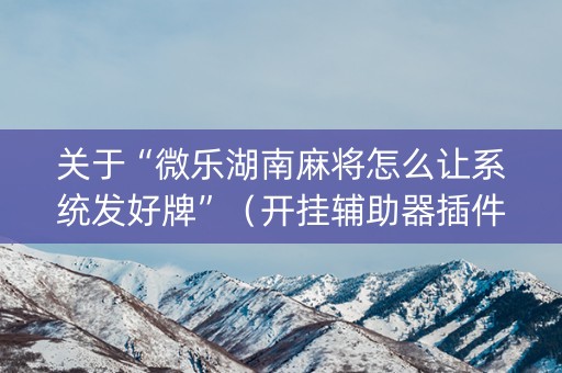 关于“微乐湖南麻将怎么让系统发好牌”（开挂辅助器插件)