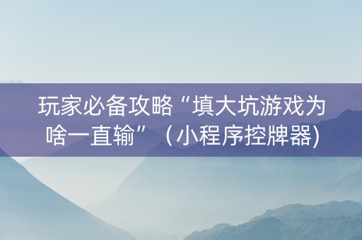 玩家必备攻略“填大坑游戏为啥一直输”（小程序控牌器)