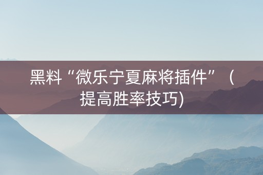 黑料“微乐宁夏麻将插件”（提高胜率技巧)