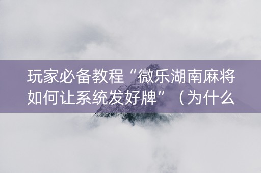 玩家必备教程“微乐湖南麻将如何让系统发好牌”（为什么有人一直赢)