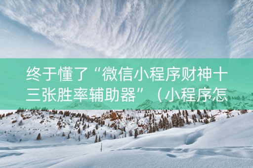 终于懂了“微信小程序财神十三张胜率辅助器”（小程序怎么才会赢)
