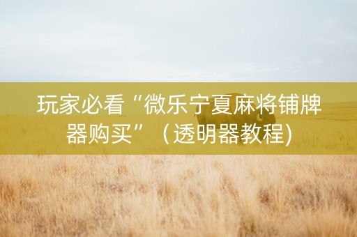 玩家必看“微乐宁夏麻将铺牌器购买”（透明器教程)