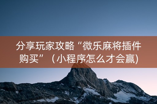分享玩家攻略“微乐麻将插件购买”（小程序怎么才会赢)