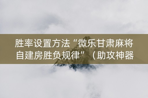 胜率设置方法“微乐甘肃麻将自建房胜负规律”（助攻神器)