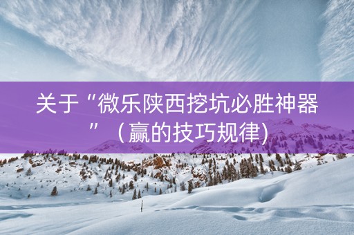 关于“微乐陕西挖坑必胜神器”（赢的技巧规律)