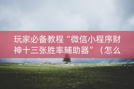 玩家必备教程“微信小程序财神十三张胜率辅助器”（怎么能调好牌)