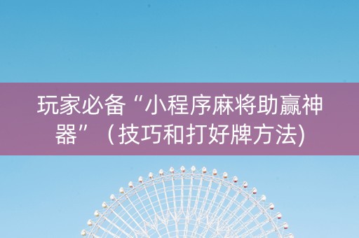 玩家必备“小程序麻将助赢神器”（技巧和打好牌方法)