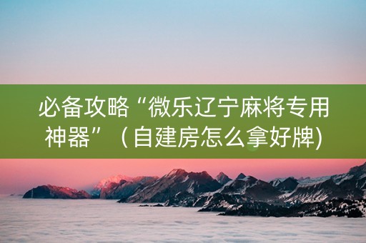 必备攻略“微乐辽宁麻将专用神器”（自建房怎么拿好牌)