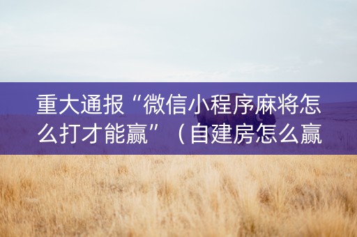 重大通报“微信小程序麻将怎么打才能赢”（自建房怎么赢)