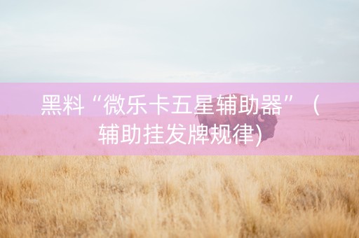 黑料“微乐卡五星辅助器”（辅助挂发牌规律)