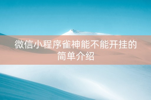 微信小程序雀神能不能开挂的简单介绍