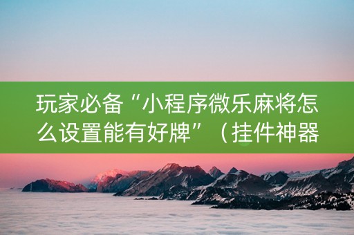 玩家必备“小程序微乐麻将怎么设置能有好牌”（挂件神器)