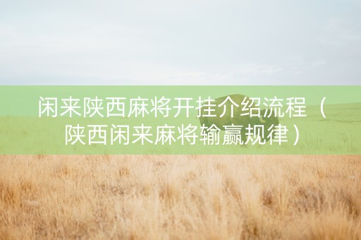 闲来陕西麻将开挂介绍流程（陕西闲来麻将输赢规律）
