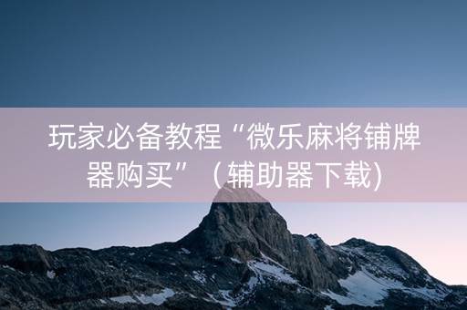 玩家必备教程“微乐麻将铺牌器购买”（辅助器下载)