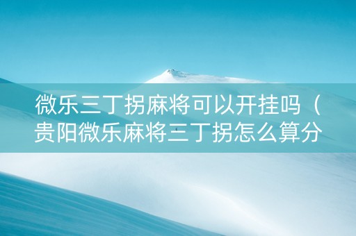 微乐三丁拐麻将可以开挂吗（贵阳微乐麻将三丁拐怎么算分）